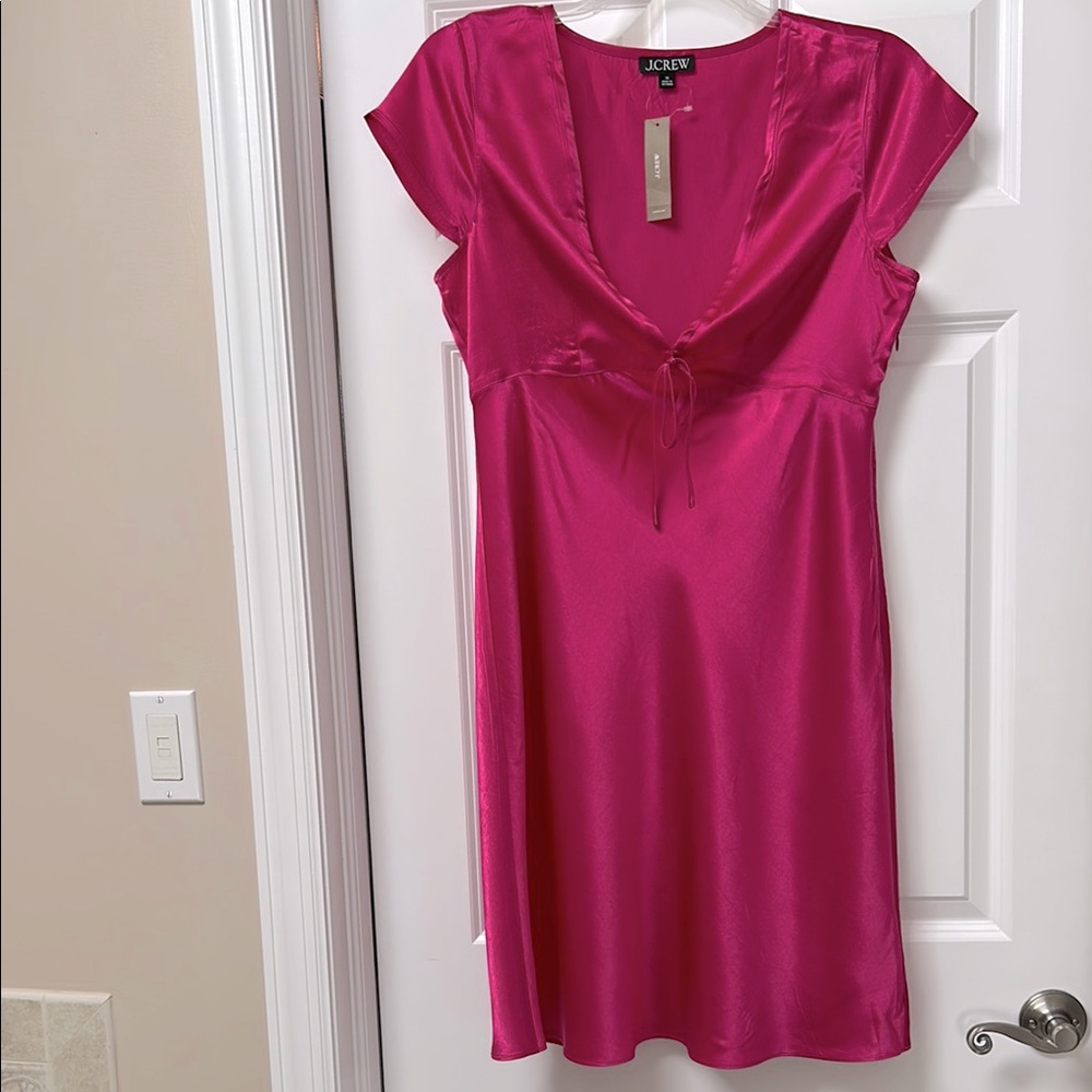 J. CREW NWT Pink Short Sleeve Satin Slip Dress with V-Neckline size 10 - Picture 2 of 9